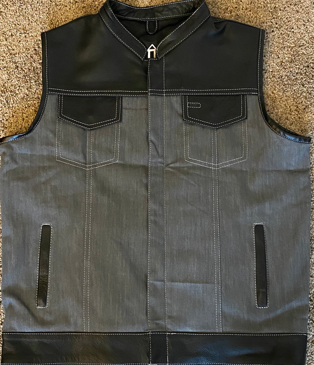 Grey with Black Leather Hybrid Vest – American Outlaw Gear